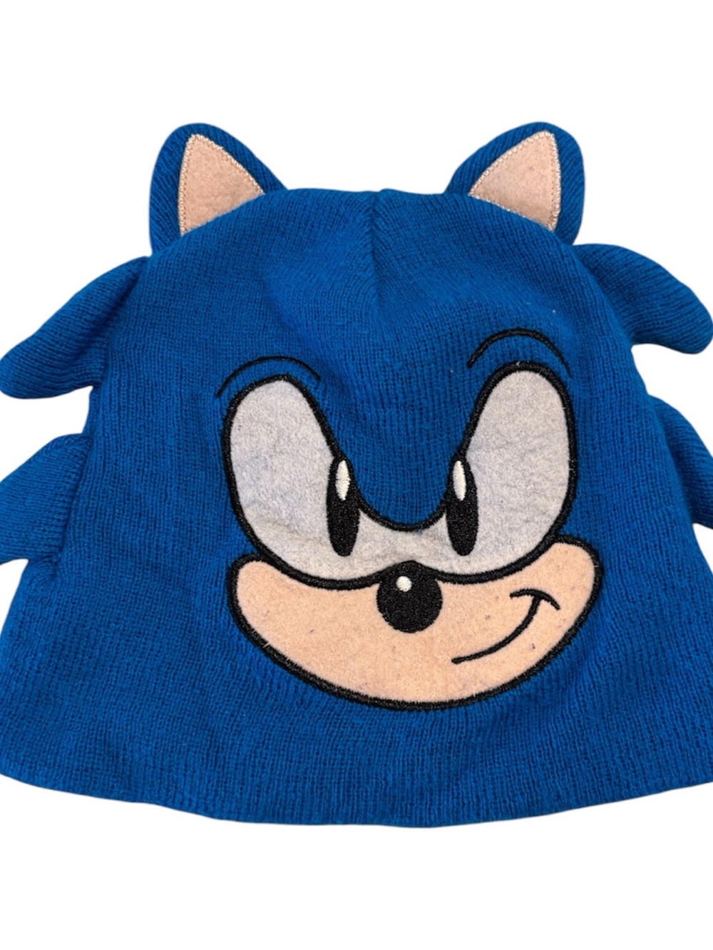 Blue Character Knit Hat with Playful Face and Ear Details